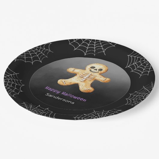 Assiettes En Carton Kids Halloween Party Skeleton Black Paper (Angle)