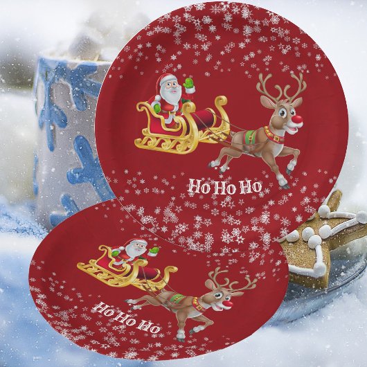 Assiettes En Carton Kids Père Noël Christmas Reindeder Sleigh Snowflak