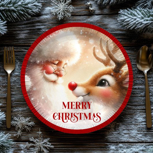 Assiettes En Carton Kids Santa and Red Nose Rudolph Christmas Plates