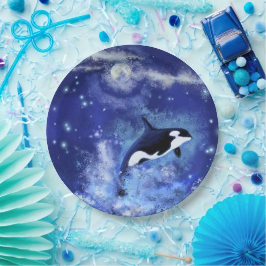 Assiettes En Carton Killer Whale on Full Moon (Fête)