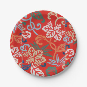 Assiettes En Carton Kimono japonais hawaïen rouge : Vintage floral