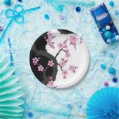 Assiettes En Carton Kimono japonais Sakura noir et blanc (Fête)