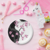 Assiettes En Carton Kimono japonais Sakura noir et blanc (Fête)