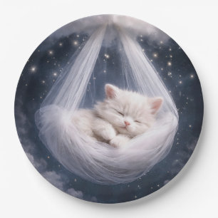 Assiettes En Carton Kit de Baby Shower Chatons dans un Hamac en Tulle