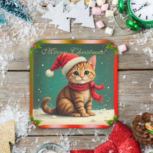 Assiettes En Carton Kit de Noël Chat Vintage Joyeux Noël