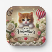 Assiettes En Carton Kitten adorable avec Roses, bougies et coeurs (Recto)