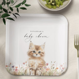 Assiettes En Carton Kitten de prairie Cute Baby shower de chat Kitty