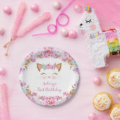 Assiettes En Carton Kitten kitty chaton floral rose violet turquoise (Fête)