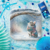 Assiettes En Carton Kitten portant une écharpe d'hiver (Fête)