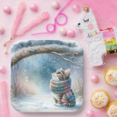 Assiettes En Carton Kitten portant une écharpe d'hiver (Fête)