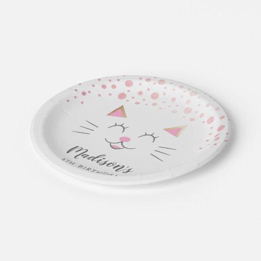 Assiettes En Carton Kitty Chat rose or fête d'anniversaire (Angle)