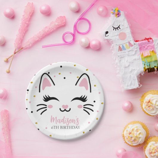 Assiettes En Carton Kitty Chat rose or fête d'anniversaire (Fête)