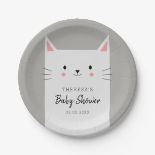 Assiettes En Carton Kitty Chat Thème Baby shower Blanc Kitten