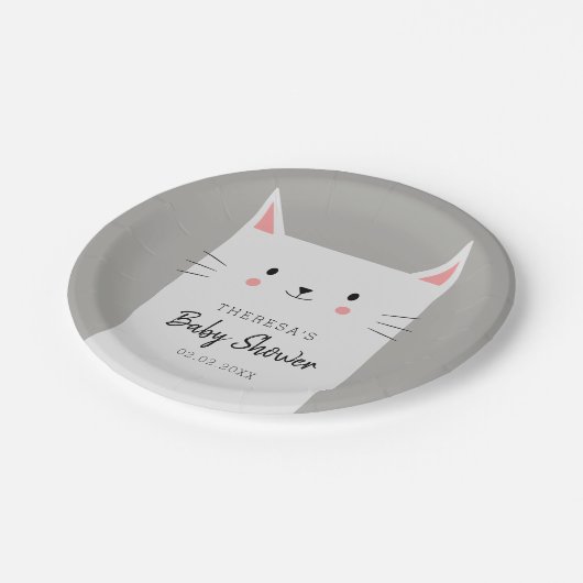 Assiettes En Carton Kitty Chat Thème Baby shower Blanc Kitten (Angle)