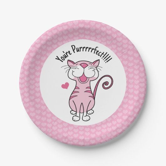 Assiettes En Carton Kitty Chat Valentine's Day Hearts mignonne Purrfec (Devant)