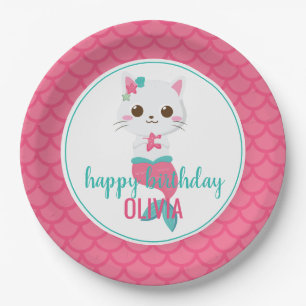 Assiettes En Carton Kitty Sirène Rose anniversaire
