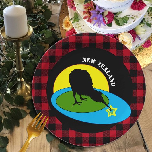 Assiettes En Carton Kiwi Bird & Nouvelle-Zélande, Red Buffalo Plaid Ru