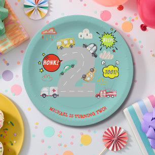 Assiettes En Carton Klaxon bip tút véhicules garçon anniversaire