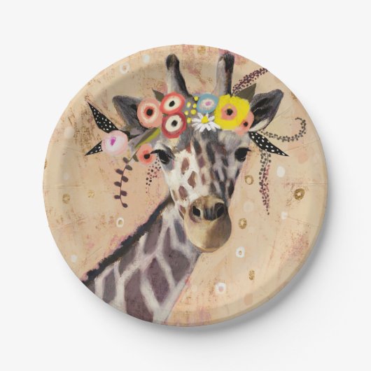 Assiettes En Carton Klimt Giraffe | Couronne De Fleurs (Devant)
