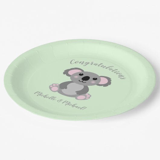 Assiettes En Carton Koala Bear Baby shower vert genre neutre (Angle)