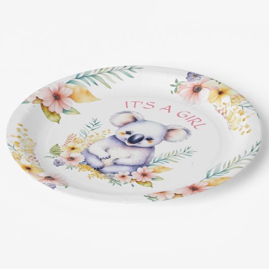 Assiettes En Carton Koala Bear Thème C'est un Baby shower de fille (Angle)
