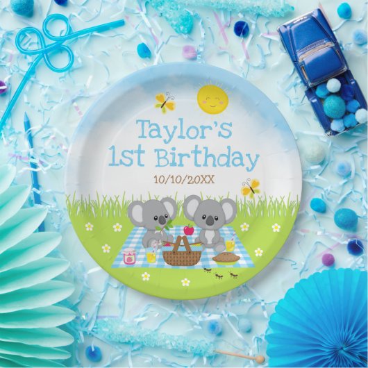 Assiettes En Carton Koala Bears Pique-nique Bleu En vichy fête d'anniv (Fête)