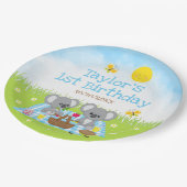 Assiettes En Carton Koala Bears Pique-nique Bleu En vichy fête d'anniv (Angle)