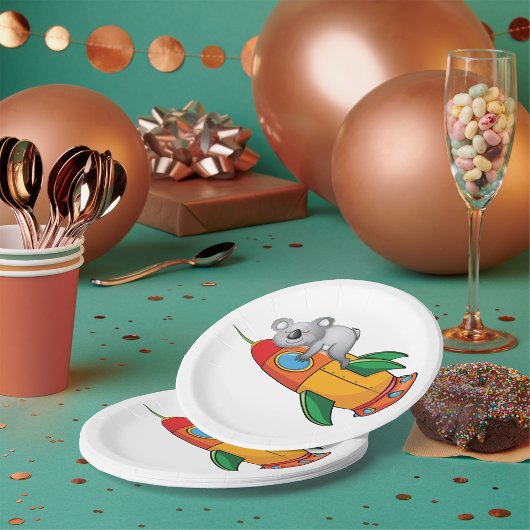 Assiettes En Carton Koala dormant sur une fusée colorée