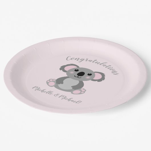 Assiettes En Carton Koala ours Baby shower fille rose (Angle)