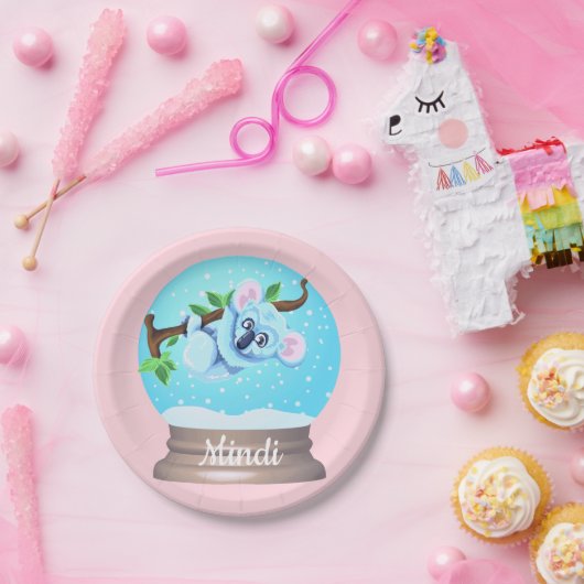 Assiettes En Carton Koala ours mignon globe neigeux rose girly (Fête)