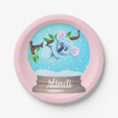 Assiettes En Carton Koala ours mignon globe neigeux rose girly (Devant)