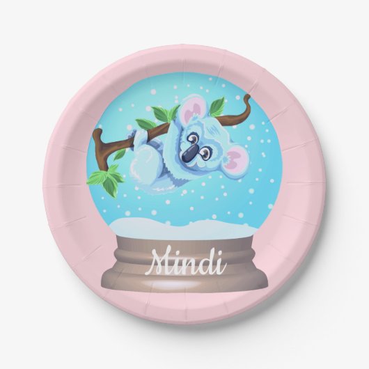 Assiettes En Carton Koala ours mignon globe neigeux rose girly (Devant)