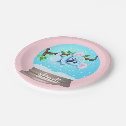 Assiettes En Carton Koala ours mignon globe neigeux rose girly (Angle)