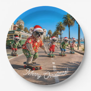 Assiettes En Carton Koalas en skateboard pour Noël