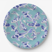 Assiettes En Carton Koi bleu et blanc (Devant)