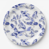 Assiettes En Carton Koi bleu et blanc (Devant)