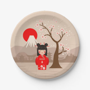 Assiettes En Carton Kokeshi - Poupée japonaise