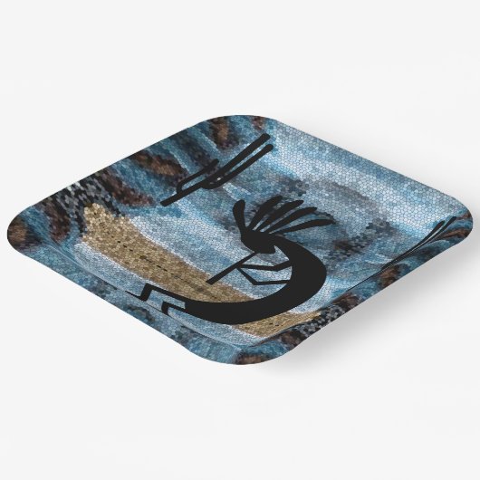 Assiettes En Carton Kokopelli Sud-Ouest Désert Mosaïque Bleu 9" (Angulaire)