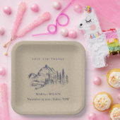 Assiettes En Carton Kraft Navy Pine Woods Mountain Sketch Mariage (Fête)