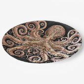 Assiettes En Carton Kraken Steampunk Octopus Ornate Gold Noir (Angle)
