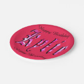Assiettes En Carton Kylie, Nom, Logo, Plaque De Papier Rose. (Angle)