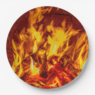 Assiettes En Carton La cheminée flambe les plaques à papier jetables