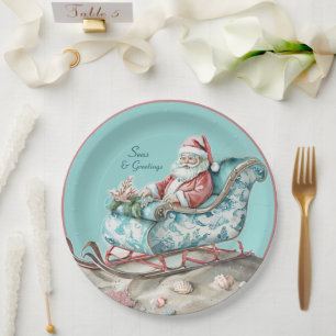 Assiettes En Carton La Chinoiserie de père Noël coule sur la plage
