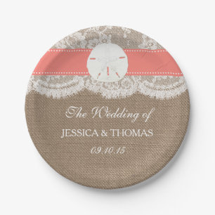 Assiettes En Carton La collection de mariage Coral Sand Dollar Beach