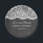 Assiettes En Carton La collection de Mariages Chalkboard & Lace<br><div class="desc">La collection Chalkboard & dentelle est un design étonnant avec un bel arrière - plan effet Chalkboard avec une coupe en dentelle blanche vintage romantique. Ces plaques en papier peuvent être personnalisées pour votre occasion spéciale et rendraient l'article parfait pour tout mariage à thème rustique, douche nuptiale, fête de fiançailles,...</div>