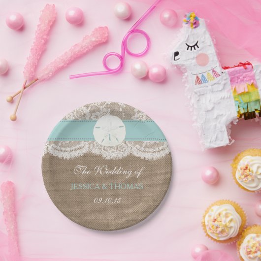 Assiettes En Carton La collection de mariages de plage de sable turquo (Fête)