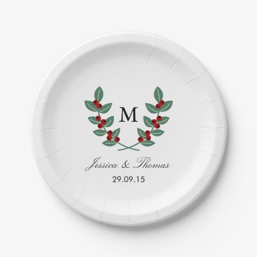 Assiettes En Carton La collection de Mariages Monogram Berry Bush (Devant)