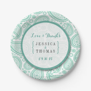 Assiettes En Carton La collection Mariage moderne Paisley - Vert