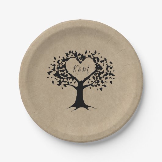 Assiettes En Carton La collection Rustic Heart Tree Mariage (Devant)