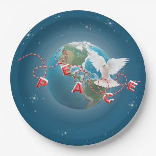 Assiettes En Carton La colombe blanche sur la planète Terre